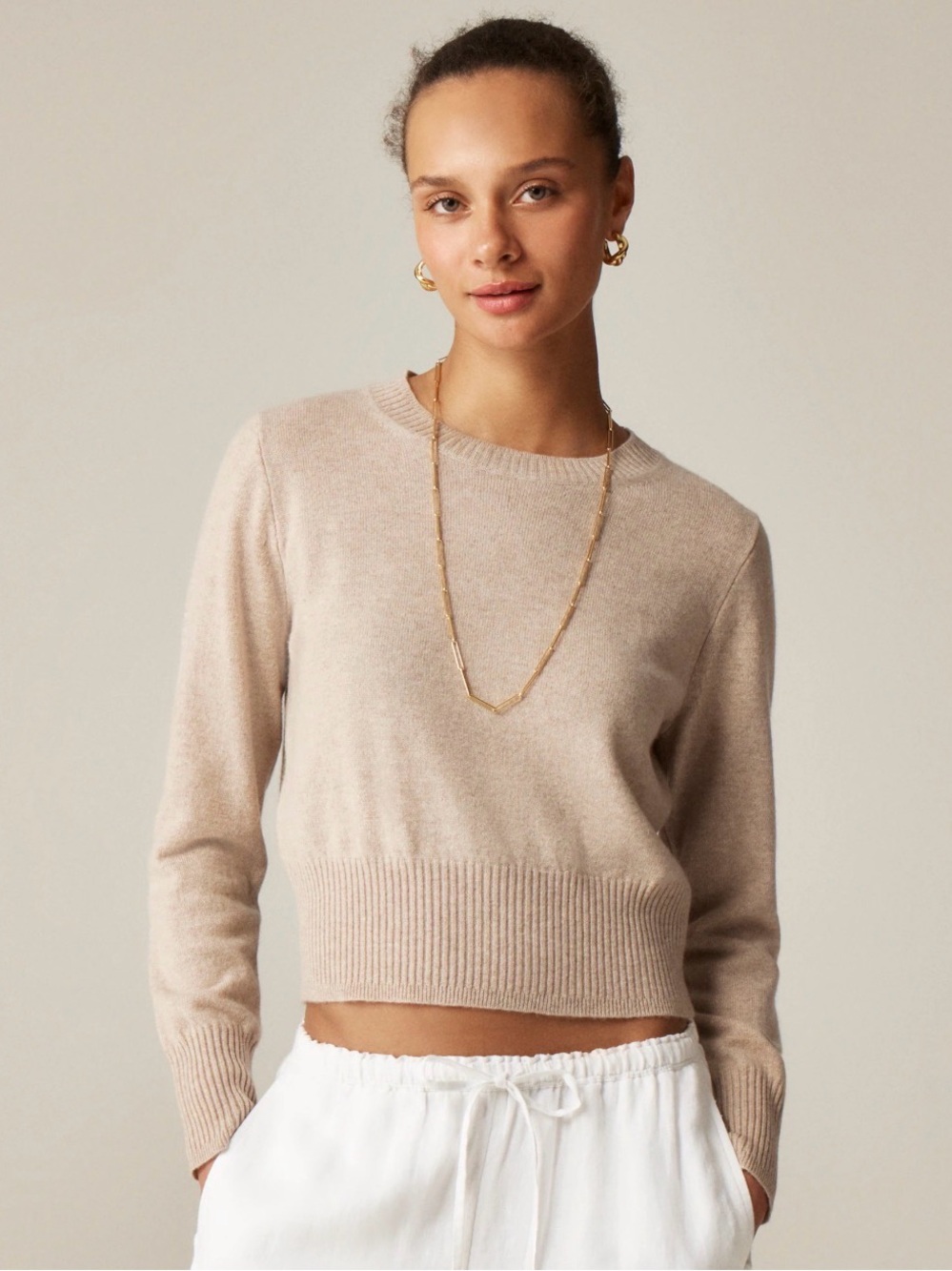J.Crew Cashmere Shrunken Crewneck Sweater Ivory Cream XS 100% Cashmere NWOT